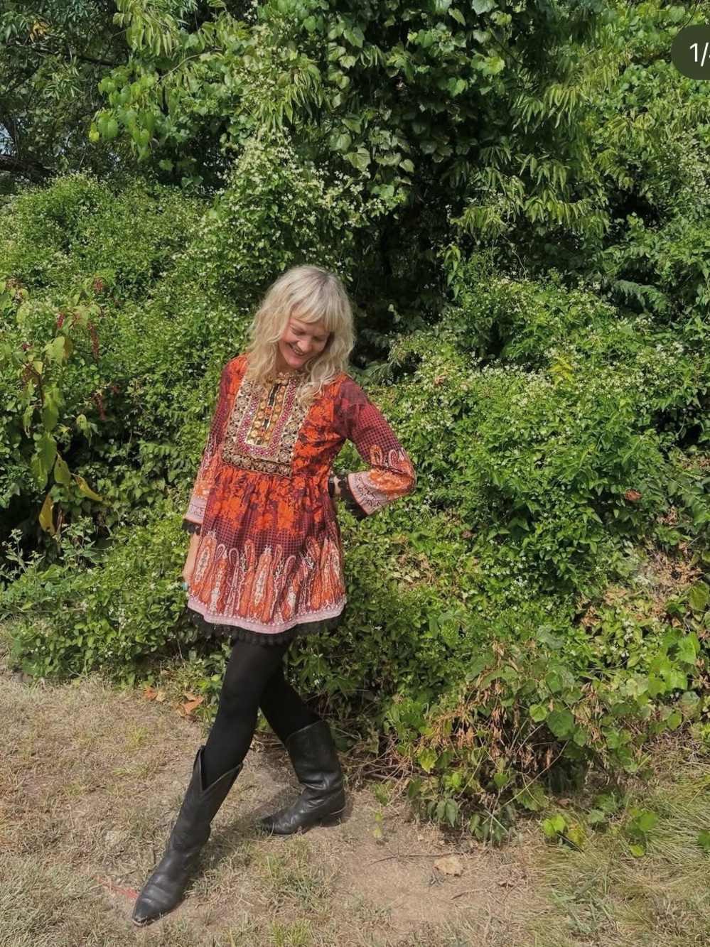 Vintage Embroidered Orange Paisley Boho Tunic with Embroidery and Sequence